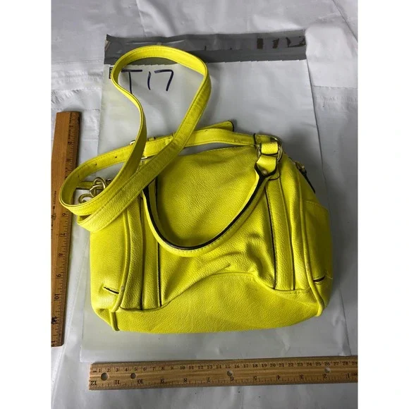 Bright Yellow Faux Leather Satchel Handbag with Adjustable Strap - Picture 1 of 6